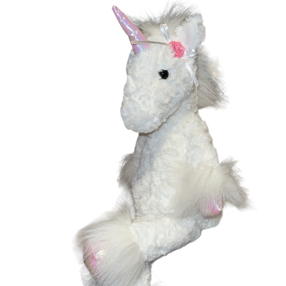 Purely Luxe Aurora Soft Fur White & Pink Unicorn 18” Stuffed Animal Plush Lovey - Picture 1 of 4